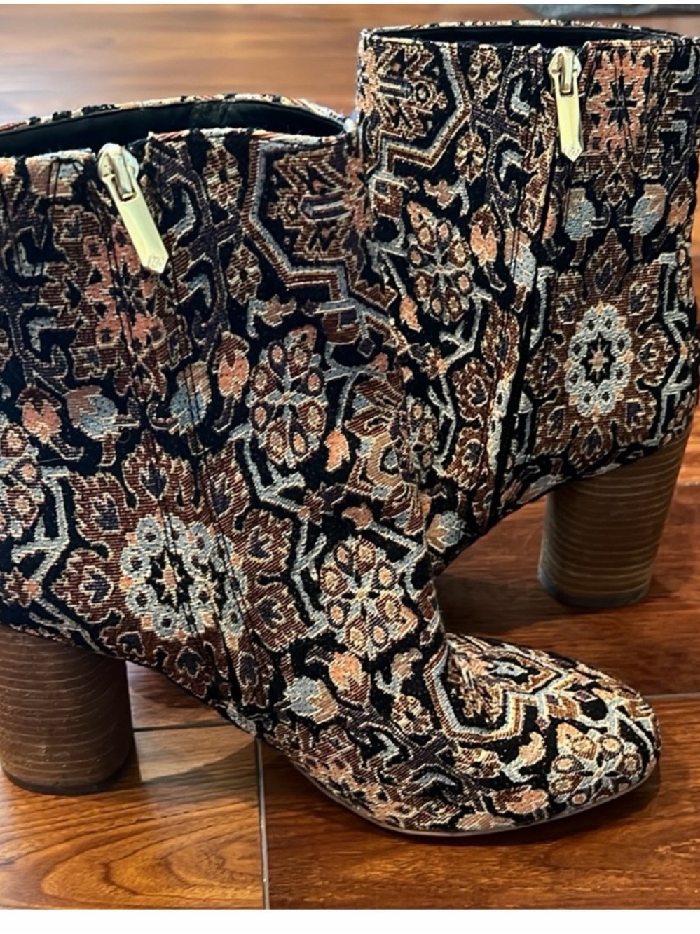 Sam Edelman Multicolor Tapestry Block Heel Ankle Boots